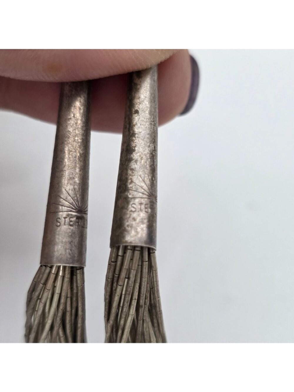 30” Old Carlisle Native American Liquid Sterling Silver 30 Strand Necklace Cones - Picture 4 of 13